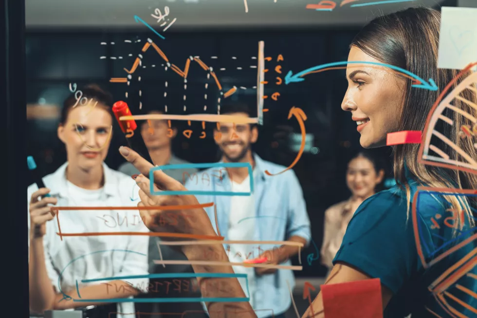 group-smart-businesspeople-presented-business-strategy-investor-tracery