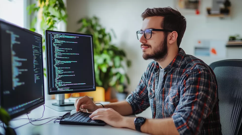 young-man-programming-welllit-workspace-with-multiple-monitors-green-plants-around-him-day