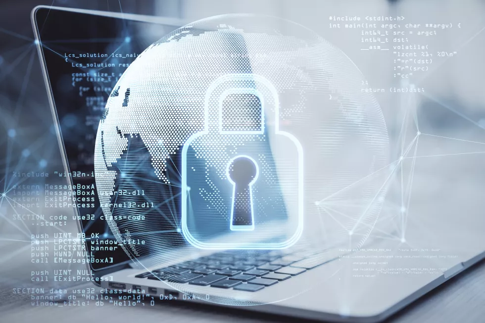 global-cyber-security-concept-with-digital-closed-pad-lock-earth-planet-globe-binary-code-modern-laptop-background-double-exposure