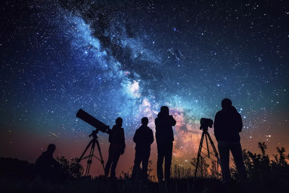 stargazing-enthusiasts-observing-milky-way-night-sky-gathering