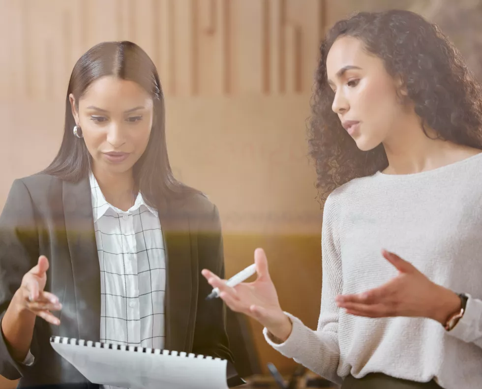 document-discussion-business-women-office-planning-finance-budget-report-startup-company-meeting-paperwork-female-financial-advisors-working-project-with-teamwork-workplace
