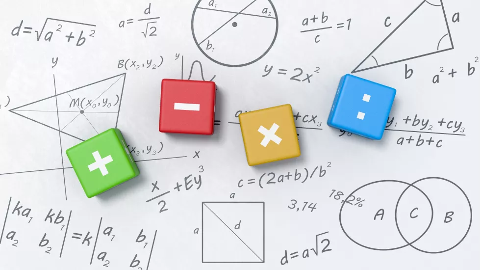 math-operators-cubes-whiteboard-with-formulas-graphs-symbols