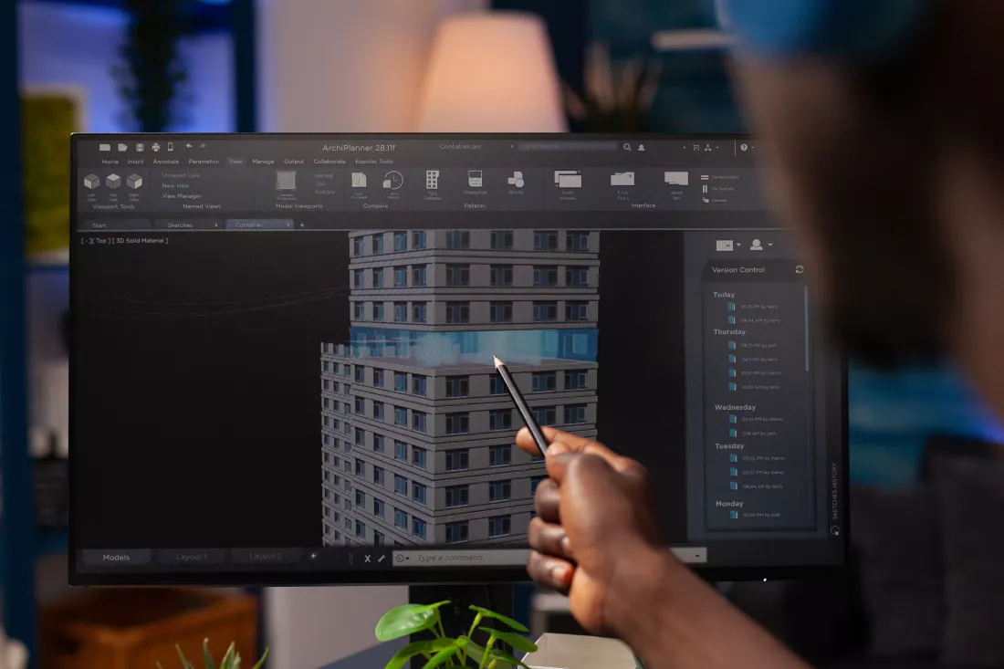 architect-engineer-pointing-architectural-building-prototype-analyzing-construction-model-computer-businessman-designer-working-remote-from-home-real-estate-project-modeling-sketch