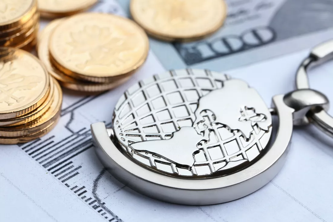 coins-paper-money-globe-white-statistic-form-background