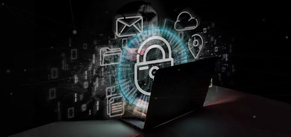 man-hacking-security-padlock-wheel-icon-with-multimedia-social-media-icon-3d-rendering