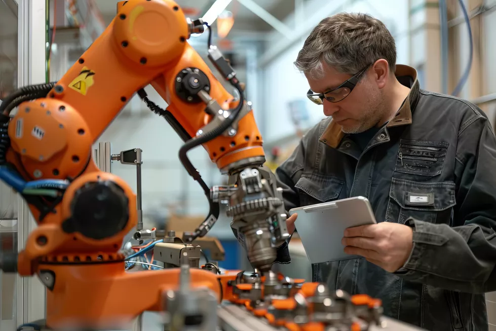 technician-programming-industrial-robot-with-tablet-demonstrating-realtime-automation-manufacturing