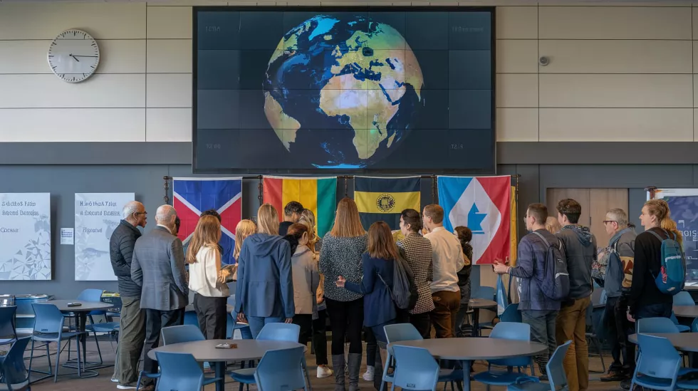 group-people-are-standing-front-large-screen-with-world-map-it