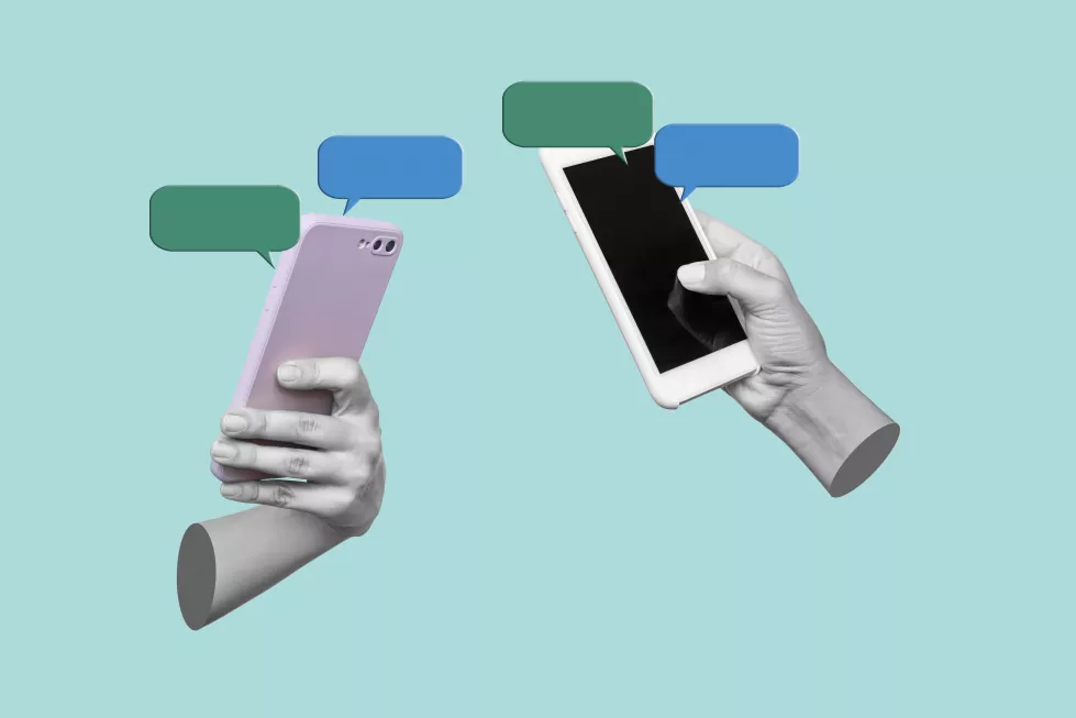 mobile-phones-with-callouts-bubble-speeches-text-messages-inhands-blue-color-background